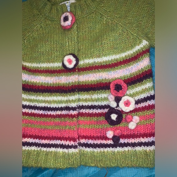 Greendog Wool Blend Striped Colorful Floral Cardigan SZ 12 Month - Picture 3 of 4